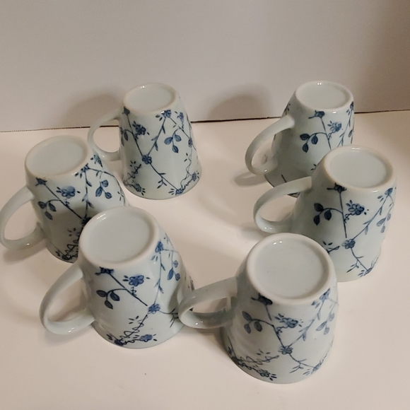 Set Of 6 Cute Blue Speckled Floral Cups - Picture 5 of 6